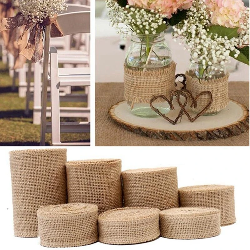 2M/Roll Natural Jute Burlap Hessian Ribbon Wedding Party New Year Home Decorations DIY Scrapbooking Crafts Gift Wrapping Tape | Дом и сад
