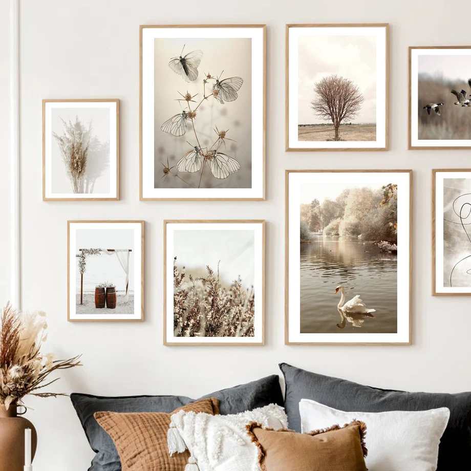 

Autumn Nature Bird Lake Swan Reed Grass Tree Abstract Wall Art Print Canvas Painting Nordic Poster Decor Picture For Living Room