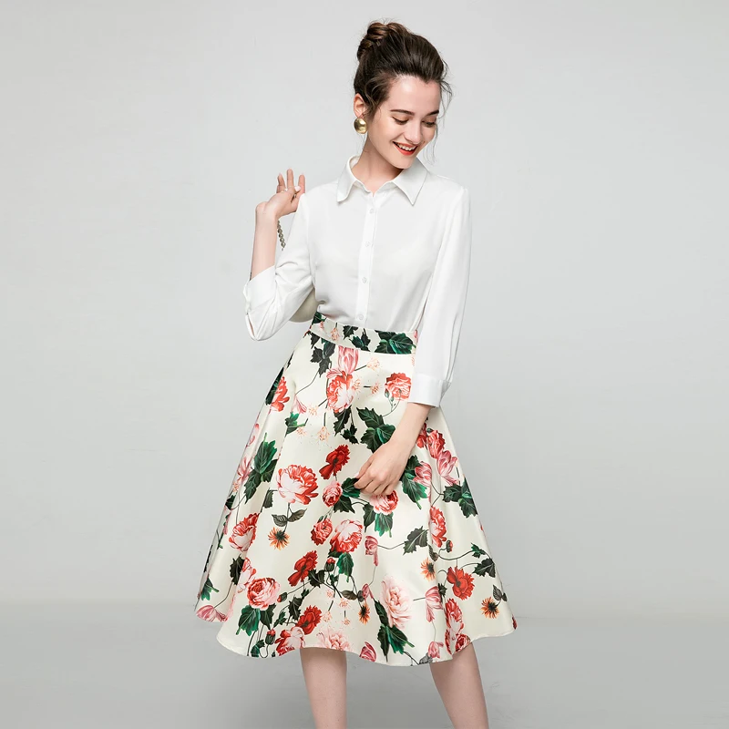 

Skirt Fashion Summer New Women'S High Quality Flower Print Vintage Elegant Chic Holiday Party Skirt