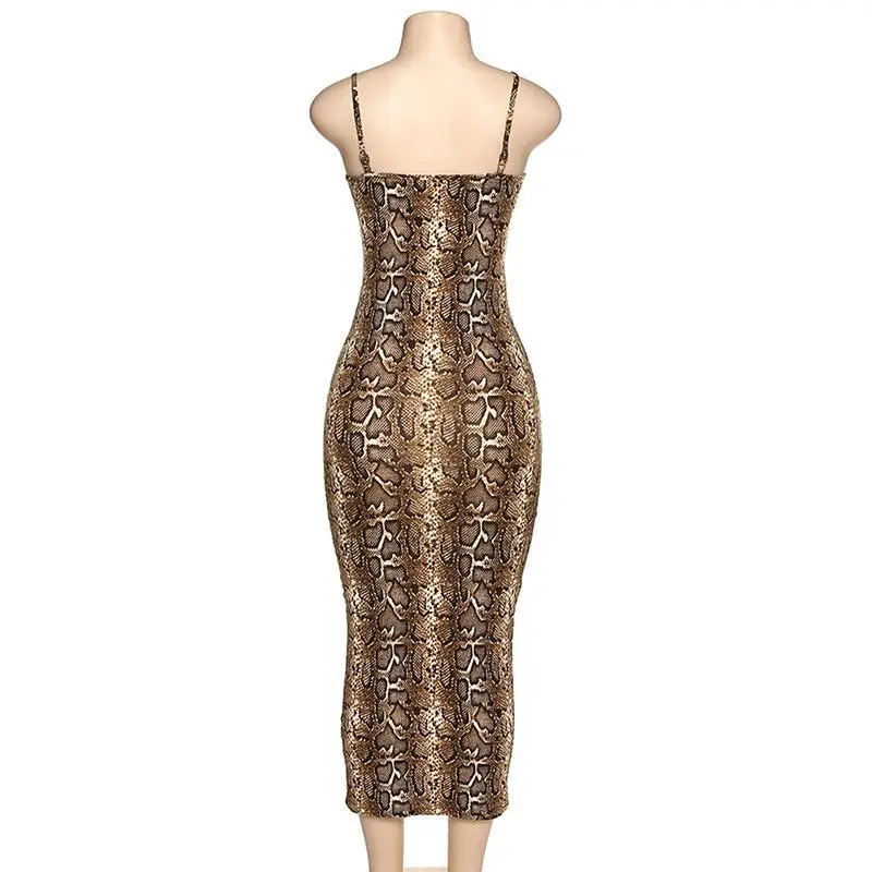 

Snake Print Sexy Dress Women Spaghetti Strap Sleeveless Bodycon Dress Elegant Stretch Party Dresses Vestidos Clubwear