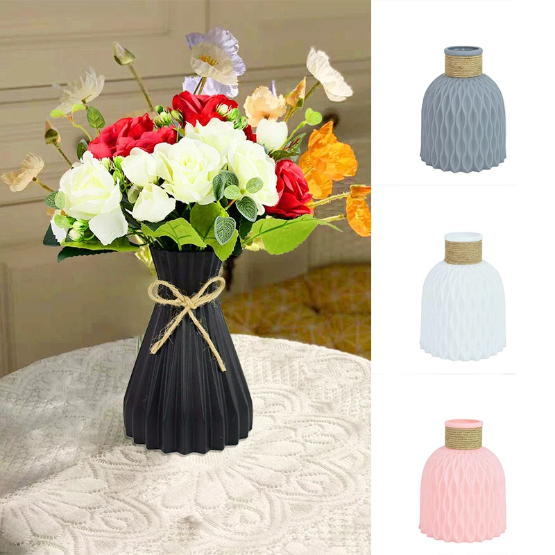 

Modern Plastic Vase Nordic Style Imitation Ceramic Rattan Flowers Pot Home Decor Wedding Party Floral Basket Display Ornament