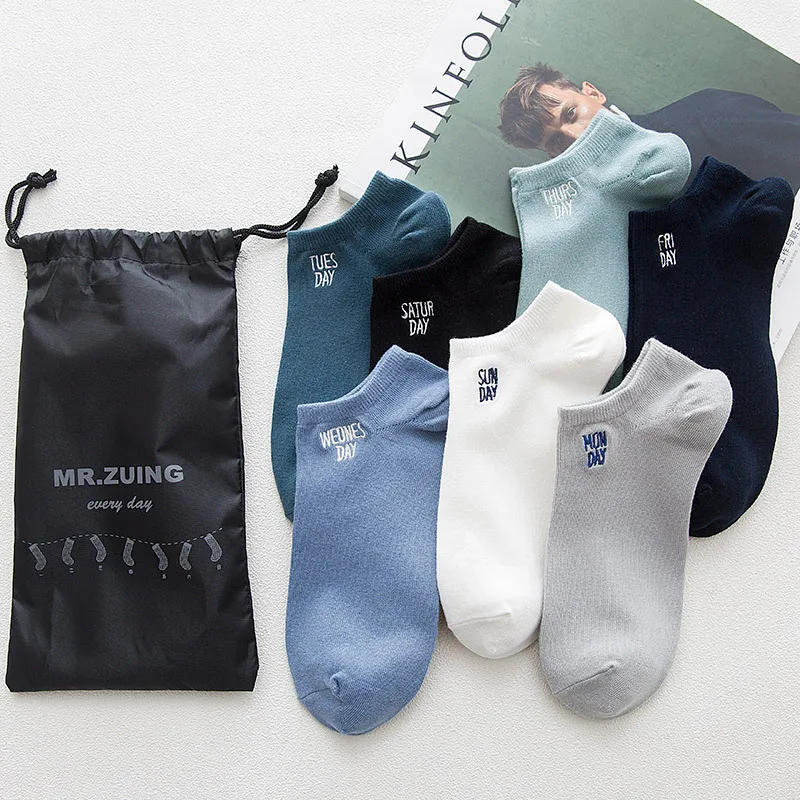 7 пар = 14 шт. Носки для мужчин и женщин из хлопка с буквенным принтом короткие