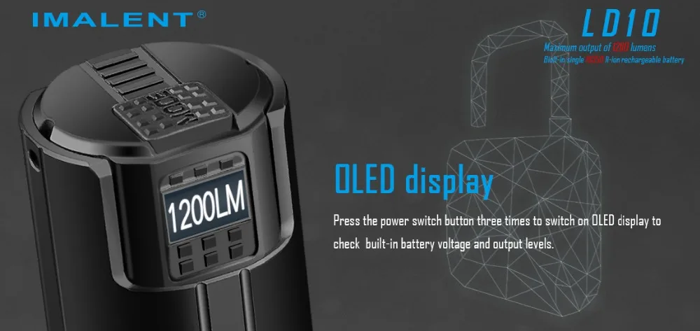 IMALENT фонарик LD10 большого размера с магнитной usb-зарядкой, oled-дисплеем, XPL, HI max, 1200 люмен, фонарь с лучом 247 м