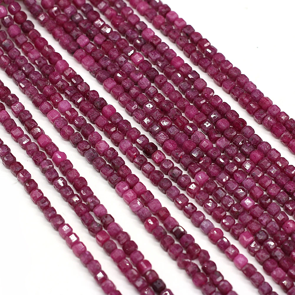 Wholesale Beading Natural Semi-Precious Stone Gem Ruby Faceted Irregular Square Beads 4mm for Jewelry Making DIY Bracelet Gift