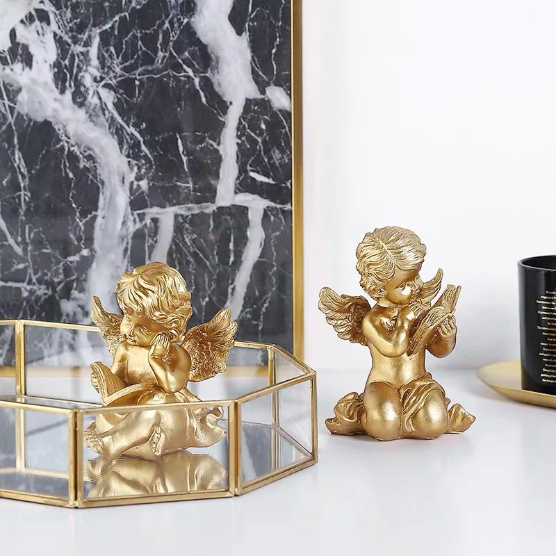 

New Creative Resin Sculpture Crafts Golden Angel Character Model TV Cabinet Ornaments Nordic Style Home Decoration Accessories