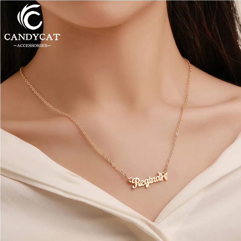 

Statement Trendy Initial Regina Pendant Necklaces Women Gold Chain Metal Letter Necklace Fashion Couple Clavicle Necklace