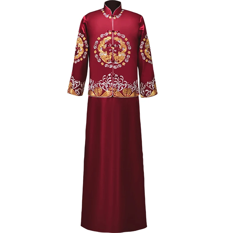 Костюмы для жениха свадьбы тостов мужской красный cheongsam китайский стиль платье