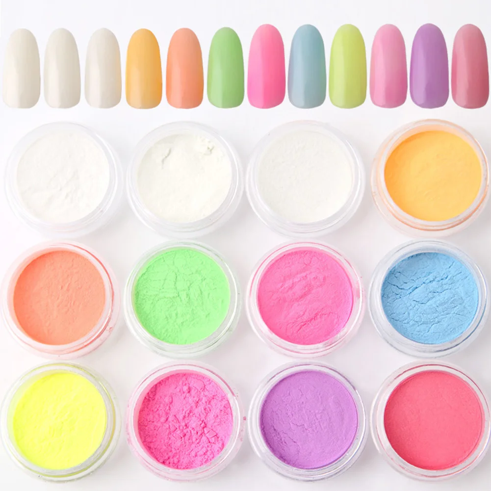 12 шт./компл. красочные пигментные Блестки для ногтей светится в темноте