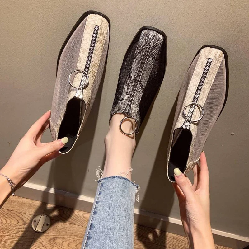 

Casual Shoes Woman Cozy Mesh Shallow Shoes Slip On Flats Design Retro Sneakers Sexy Serpentine Trendy Zipper Decor Lady Shoes
