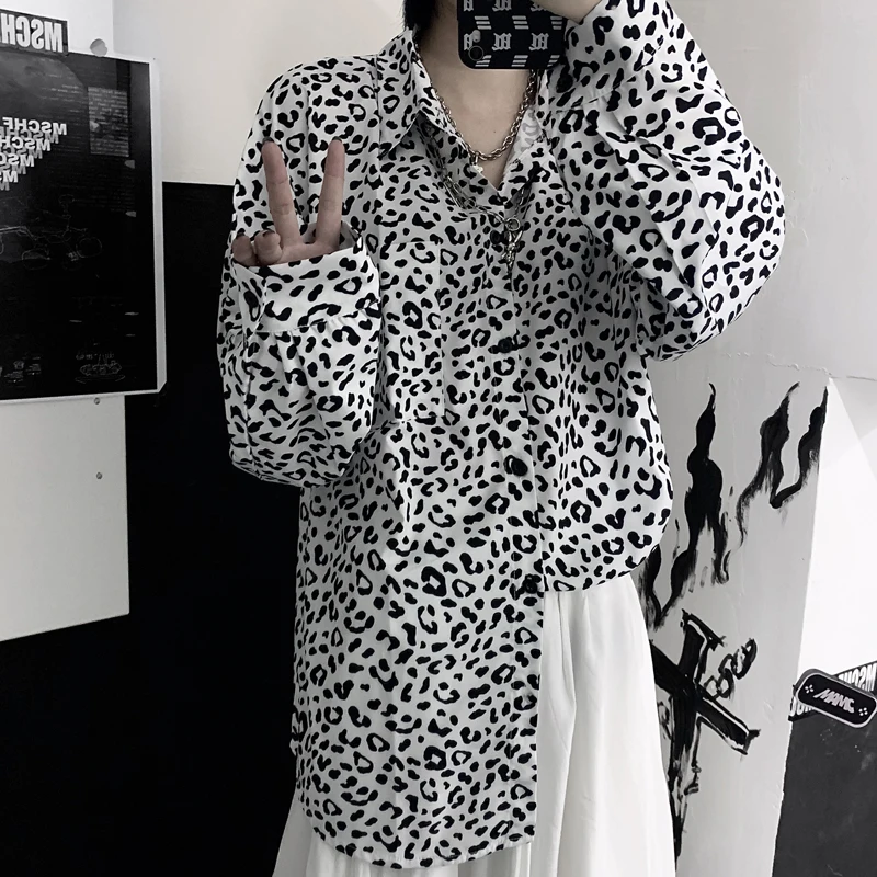 

Корейская одежда, уличная одежда с леопардовым принтом, свободные блузки, женская одежда Bf, рубашки оверсайз, осенние женские топы, модный б...