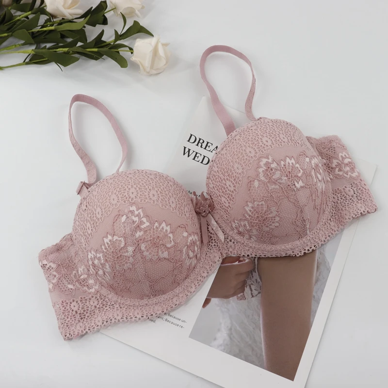 Cameo Pink Beauwear, женский сексуальный бюстгальтер, добавить 2 размера, мягкий пуш-ап бюстгальтер, плотная чашка для маленького размера, чашка A B, 34, 36, 38, Цветочная кружевная вышивка, Bh - Цвет: Cameo Pink