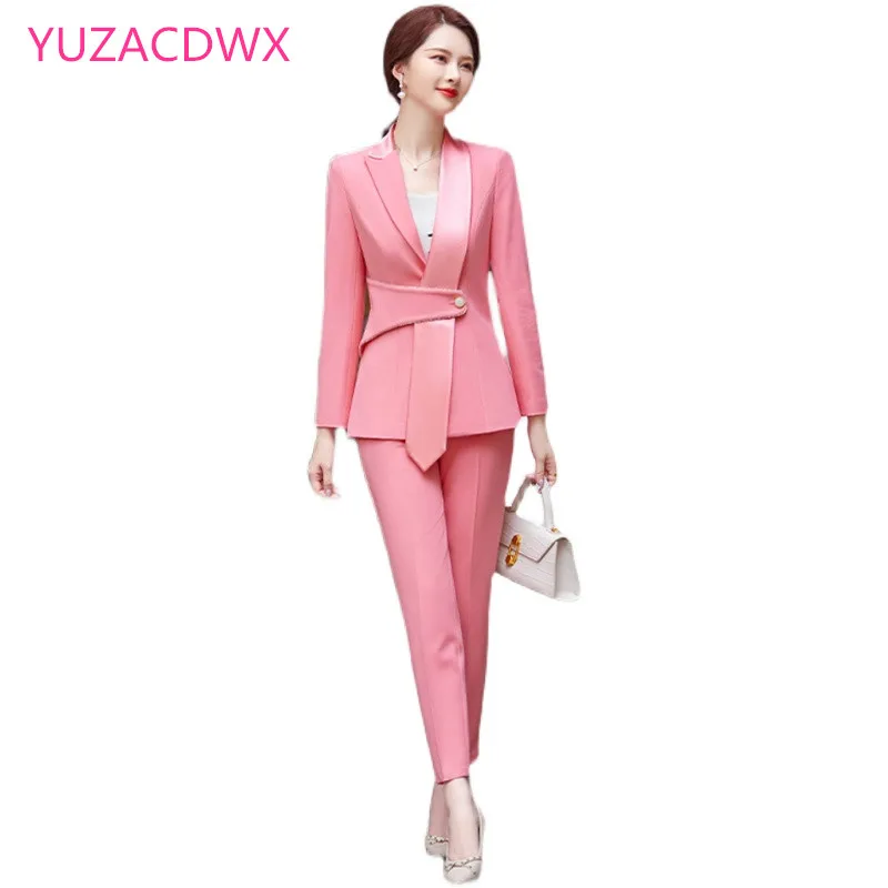 High-end Office Ladies Black Green Blue Pink Pant Suit Trousers Women Elegant Female Formal Work Business 2 Piece Set S-5XL