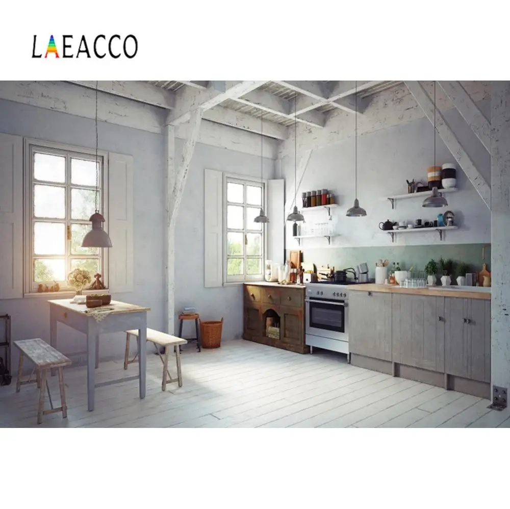 Laeacco фото фон старый сельская ферма кухня комната серый деревянный пол интерьер