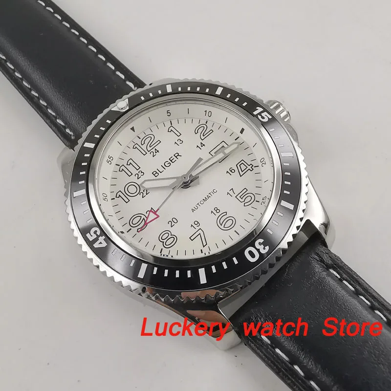 Светящийся стеклянный циферблат 44 мм белый черный керамический Безель