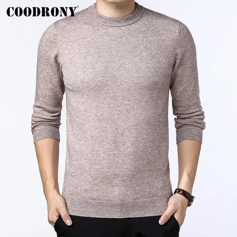 Бренд COODRONY, мужской свитер, Осень-зима, толстый, теплый, Pull Homme, Классический Повседневный пуловер с круглым вырезом, мужской кашемировый шерстяной трикотаж 91109 - Цвет: Хаки