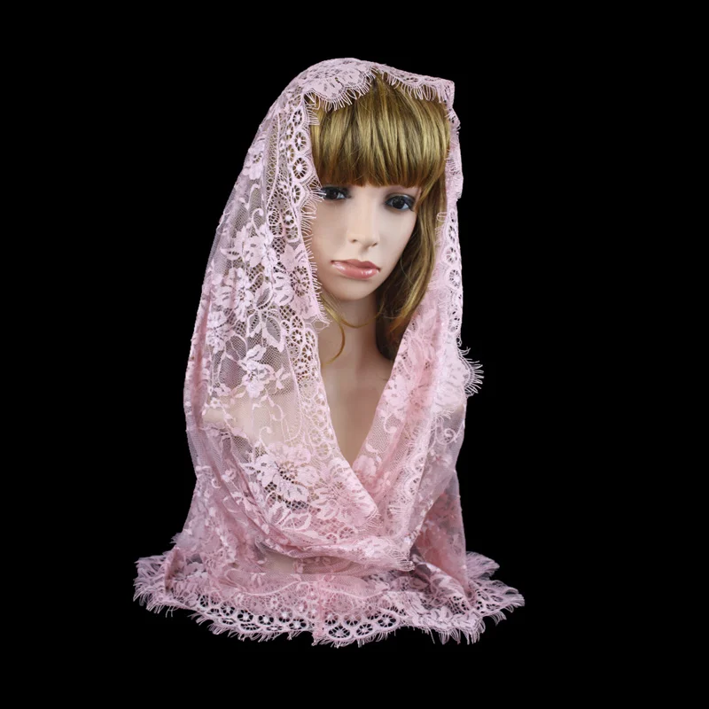 Розовая французская кружевная бесконечная Фата католическая |