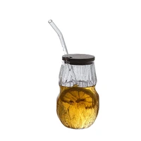 simple glass transparent cup with cover glass breakfast cup coffee tea milk mug korean glass mug with straw verre a milkshake a