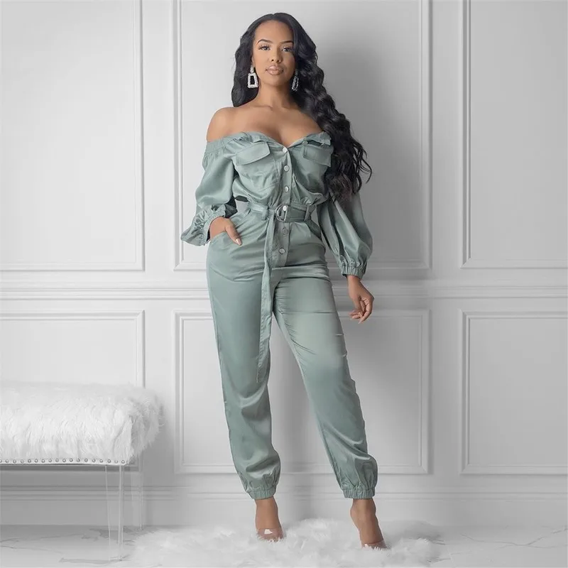

Lugentolo Overalls Women Sexy Jumpsuits Off The Shoulder Sashes Single-breasted Spring Summer Casual Streetwear