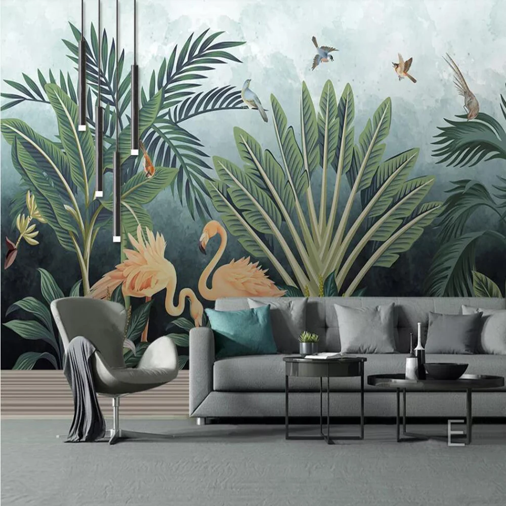 

Milofi Custom 3D Wallpaper Mural Medieval Tropical Rainforest Flamingo Background Wall Living Room Bedroom Decoration Wallpaper