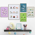 Милые животные Йога панда Пингвин сиамский Кот Холст Плакаты авокадо суши акварельные принты скандинавский настенный Рисунок декор для детской комнаты