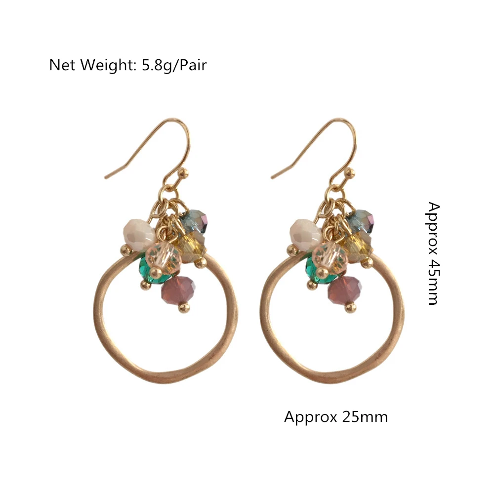 

New Fashion Vintage Antique Gold Circle Drop Earrings for Women Colorful Bead Hang on Fish Hook Earrings