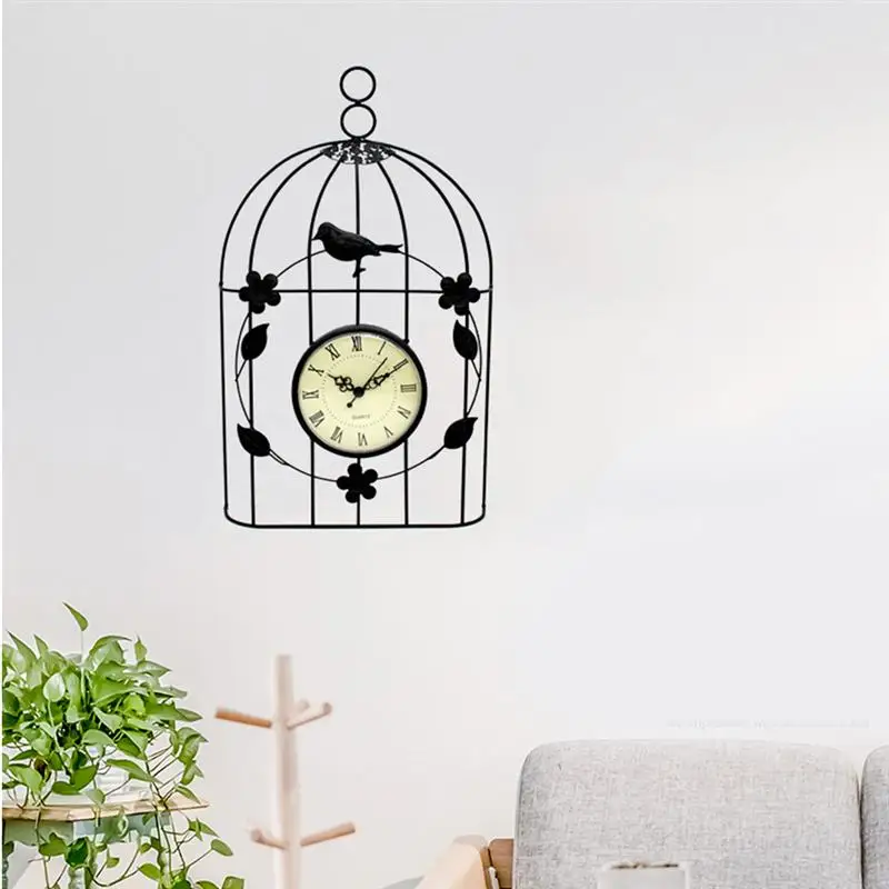 1 шт. железные настенные часы в виде птичьей клетки ретро римские цифровые