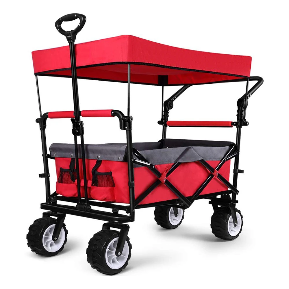 

B-LIFE Heavy Duty Collapsible Folding All Terrain Utility Wagon Beach Cart Universal Wheels & Adjustable Handle