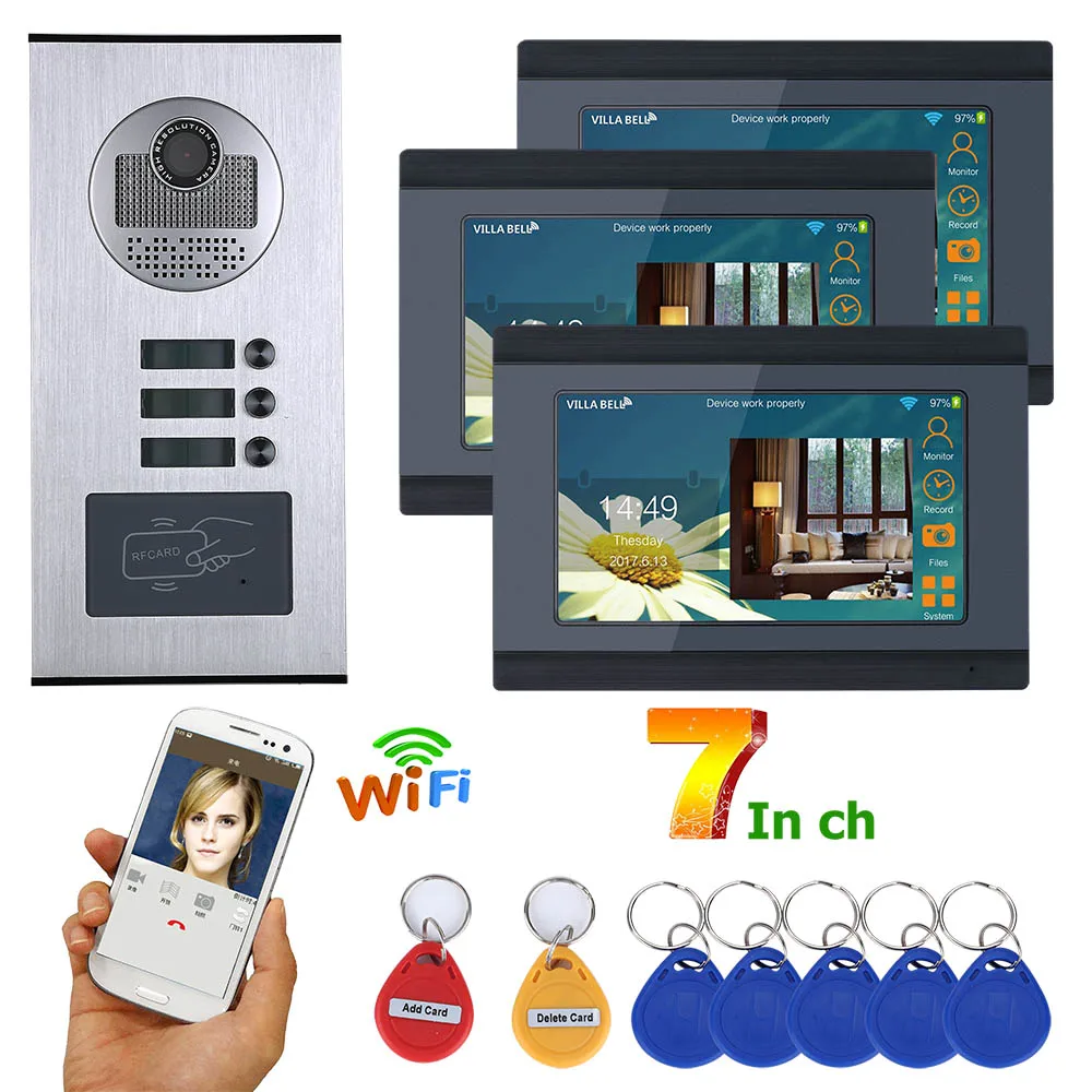 MAOTEWANG 7 дюймов проводной Wi Fi 3 квартира/Семья видео телефон двери внутренной связи