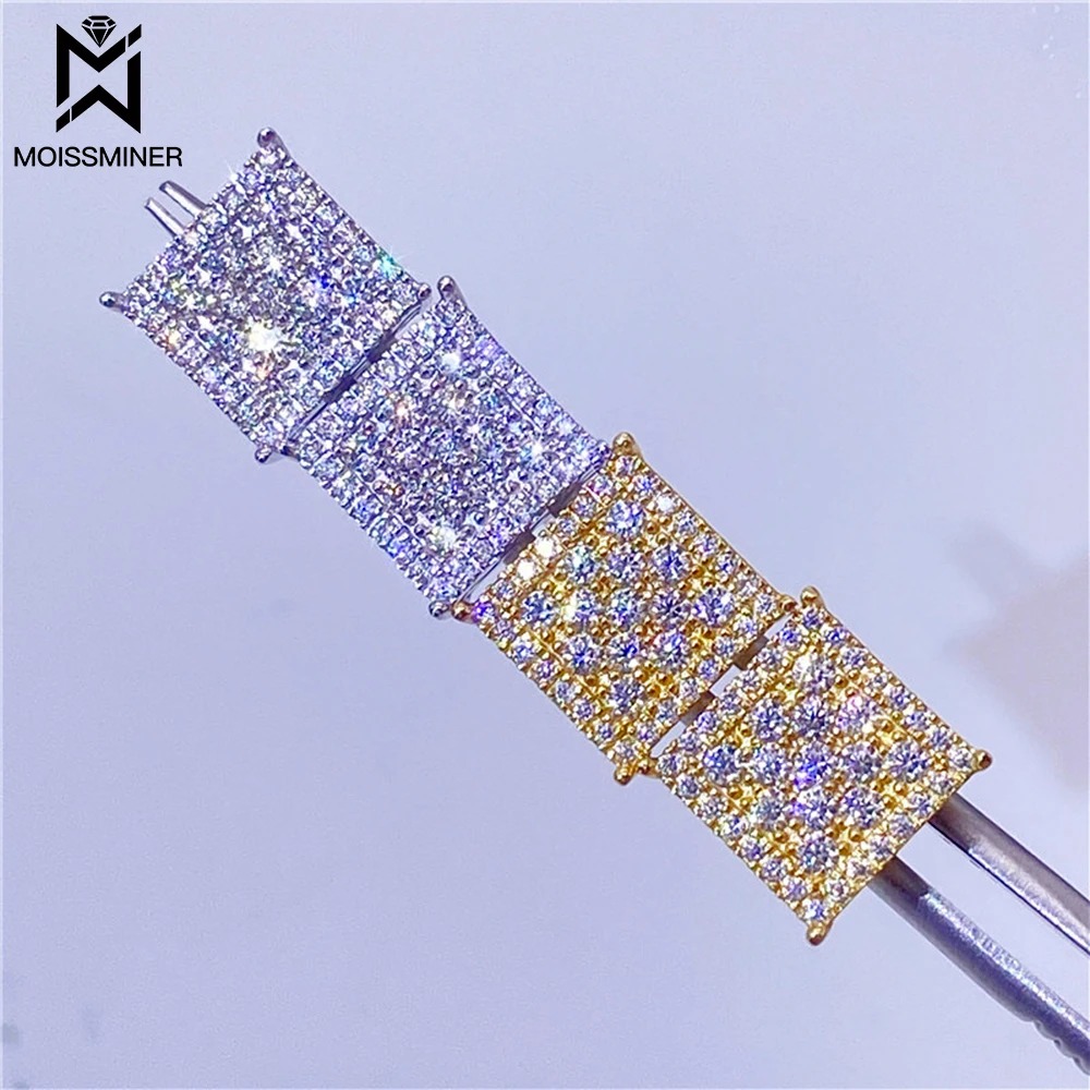 MM 11mm Moissanite Earrings Classic Square S925 Silver Real Diamond Iced Out Ear Studs For Women Men High-End Jewelry Pass Test