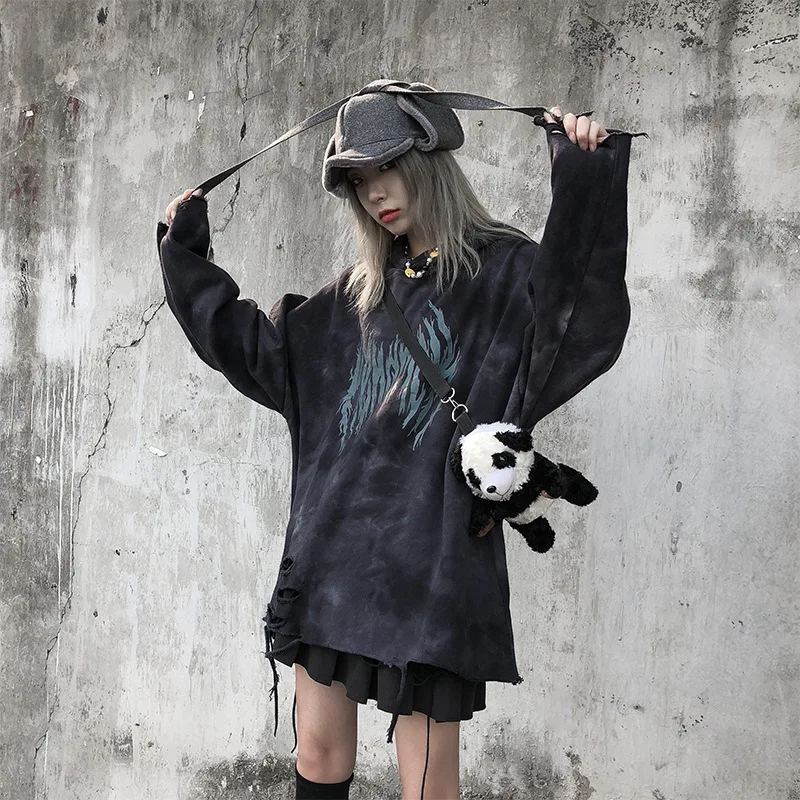 

Dark Tie Dye Gradients Hooded Sweatshirt Men's European And American High Street Fashion Bereavement Hem With Hole Hoodie