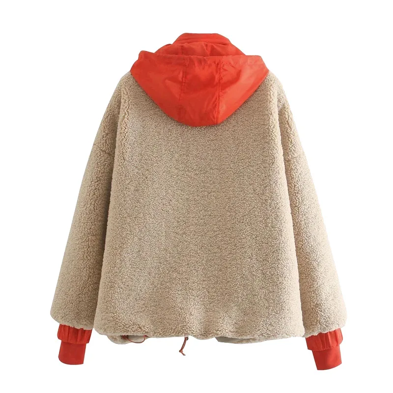 

Women Fashion Faux Fur Patchwork Padded Jacket Coat Vintage Long Sleeve Zip Pockets Female Outerwear Tops