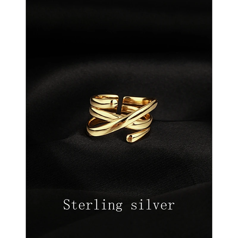 

Morivovog 925 Sterling Silver Multi-layer Twine Wide Rings for Women Cross Weave Temperament Korea Rings Ladies Fashion Jewelry