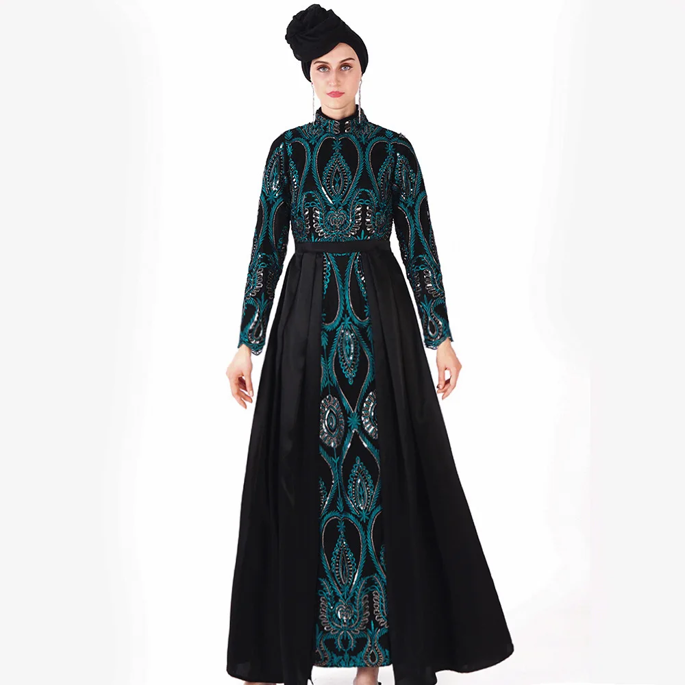 

2021 Summer New Middle East Dubai Saudi Arabia Dress Kaftan Fashion Muslim Women's Robe Abaya Embroidery Sequins