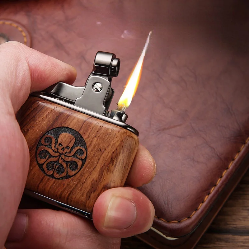 

Sandalwood Retro Kerosene Lighter Nostalgic Old Fashioned Personality Men's Lighter Smoking Accessories for Weed Cool for Men