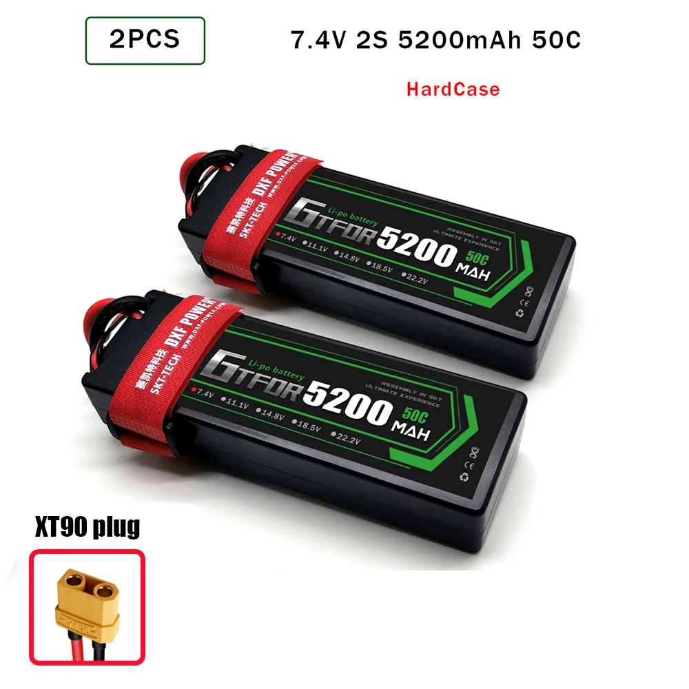 2PCS2S5200hardXT90 GTFDR Батарея Lipo 2S 4S 7,4 V 14,8 V 5200 7000mah 6500 45C 60C 100C MAX 200C Жесткий Чехол для 1:8 1:10 RC багги Truggy автомобиля - Цвет: 2PCS2S5200hardXT90