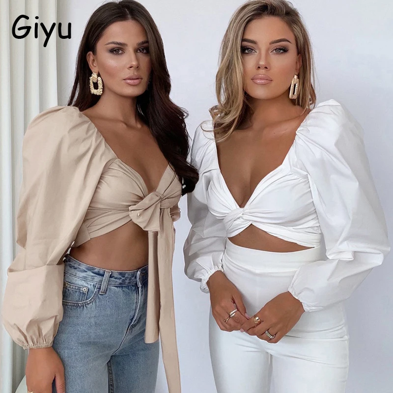 

Женская блузка с V-образным вырезом, с длинным рукавом