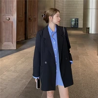korean style simple womens tops coats single breasted turn down collar long sleeve pockets thin casual suit jacket all match