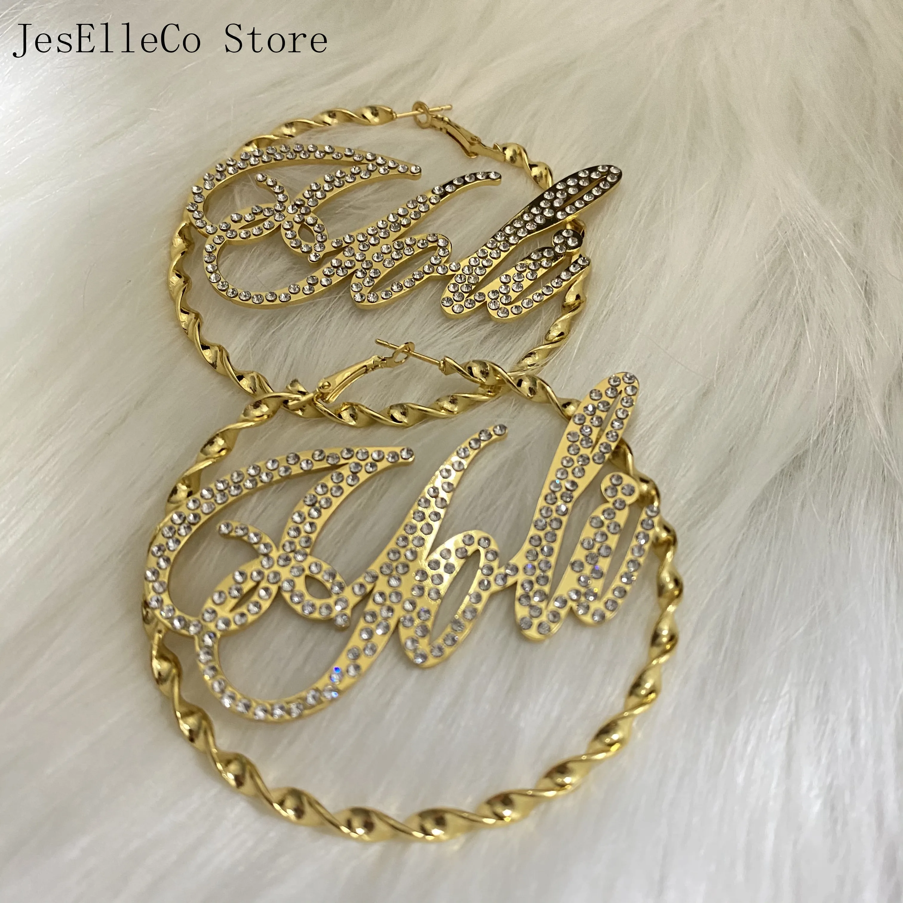 

Hoop Custom Earrings Customized Bamboo Earrings Name Earrings Personalized Jewelry For Christmas Gift