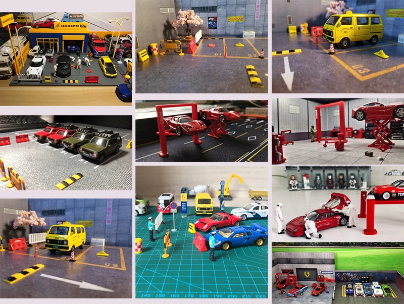 1: 64 весы инструмент для обслуживания автомобилей модель транспортного средства лифт дорожный конус ограждения ремонт транспорта