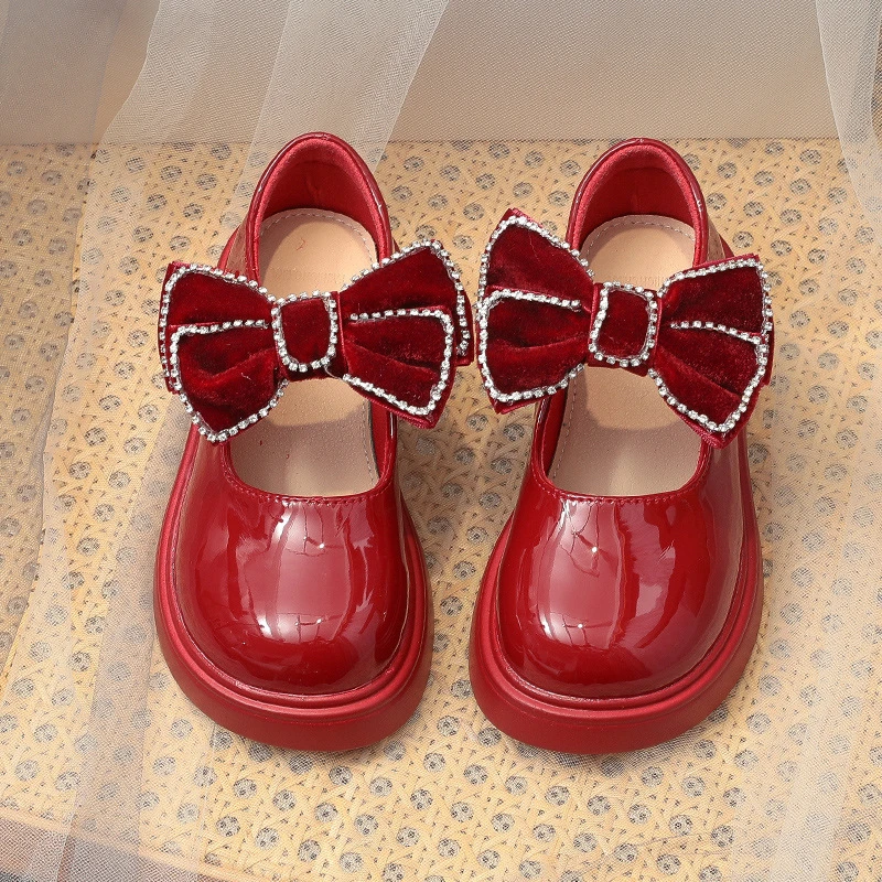 

New Spring/Autumn Bow Leather Shoes Girls Children Flats Fashion Dress Moccasins Baby Toddler Kids Mary Jane Student Shoes 03A