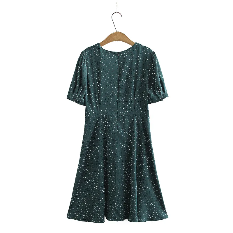 Женское платье с кулиской летнее трапеция в горошек V образным вырезом и коротким