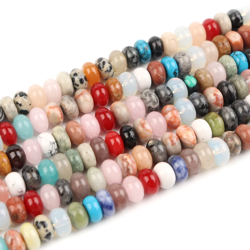 

Natural Stone Loose Spacer Beads Colorful Speckled Abacus Stone Beads For Jewelry Making DIY Charms Bracelet Necklace 15'' 8x5mm