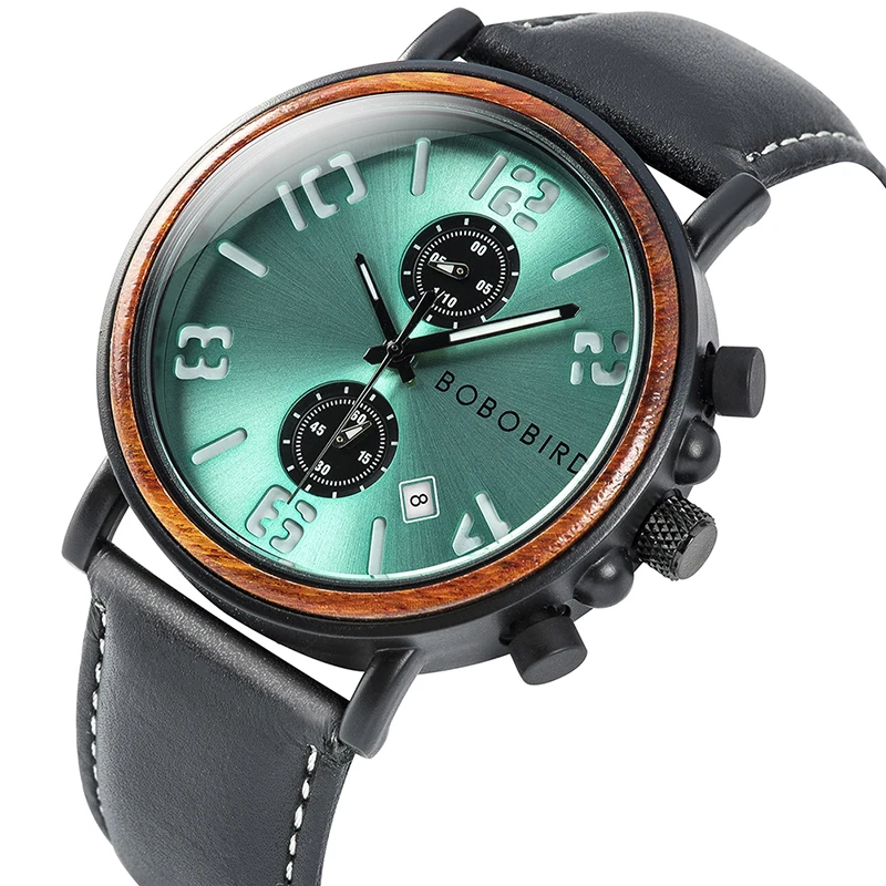 Reloj hombre BOBO BIRD водонепроницаемые часы для мужчин Топ роскошные стильные светящиеся часы Отображение даты деревянные часы для мужчин рождественские подарки - Цвет: green color