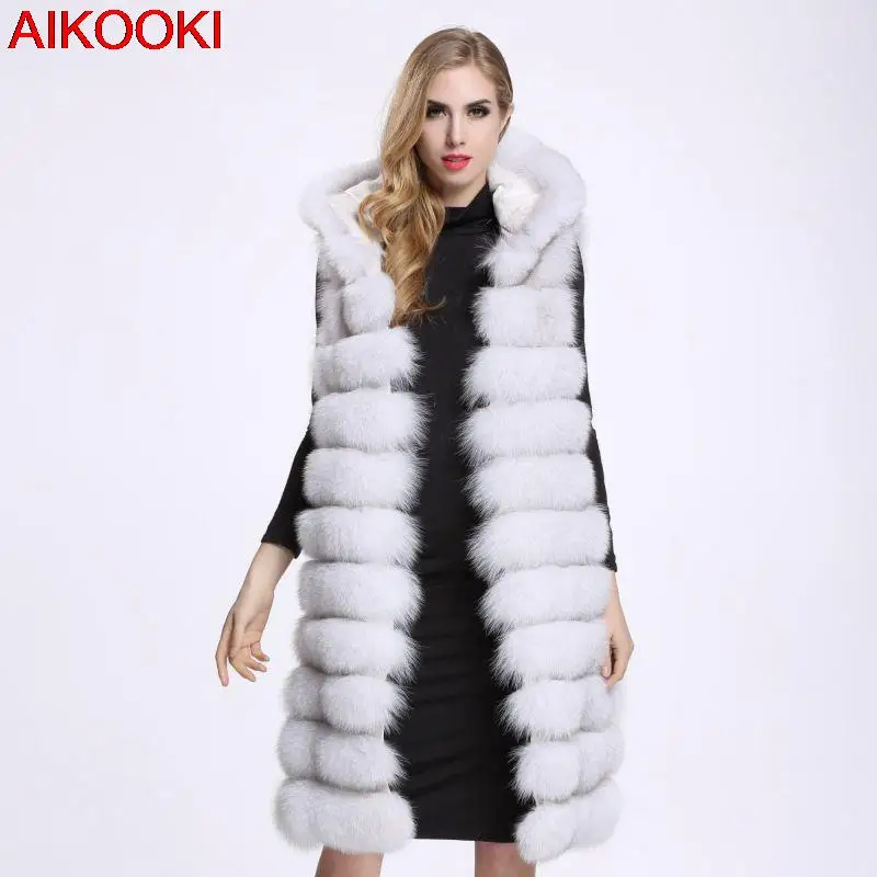 

AIKOOKI New Luxury Thick Warm Long Faux Fur Vest Sleeveless Winter Jacket Women Furry Hooded Fake Fur Coats veste longue femme