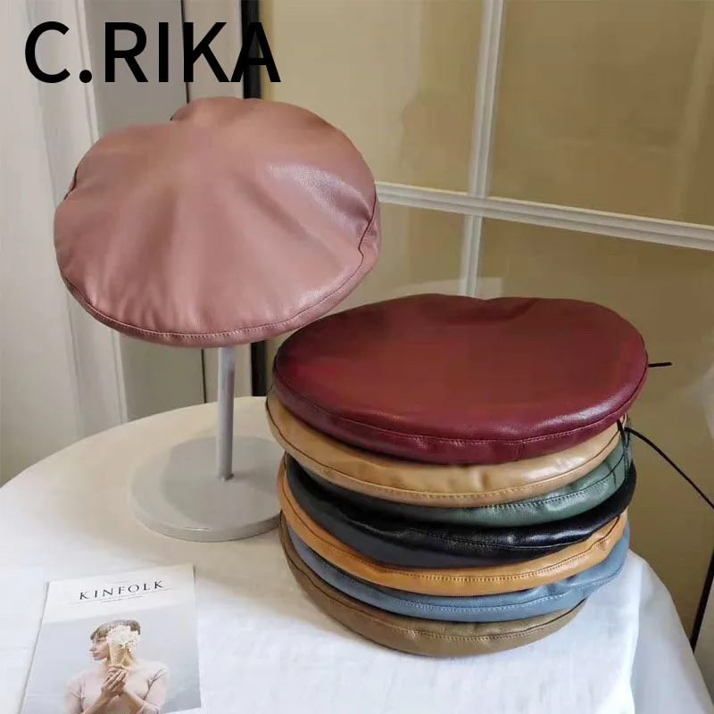 Женская модная винтажная однотонная Шапка-берет из искусственной кожи, зимняя шапка французского художника, Теплая Шапка-бини, шапка для художника, женские дорожные береты