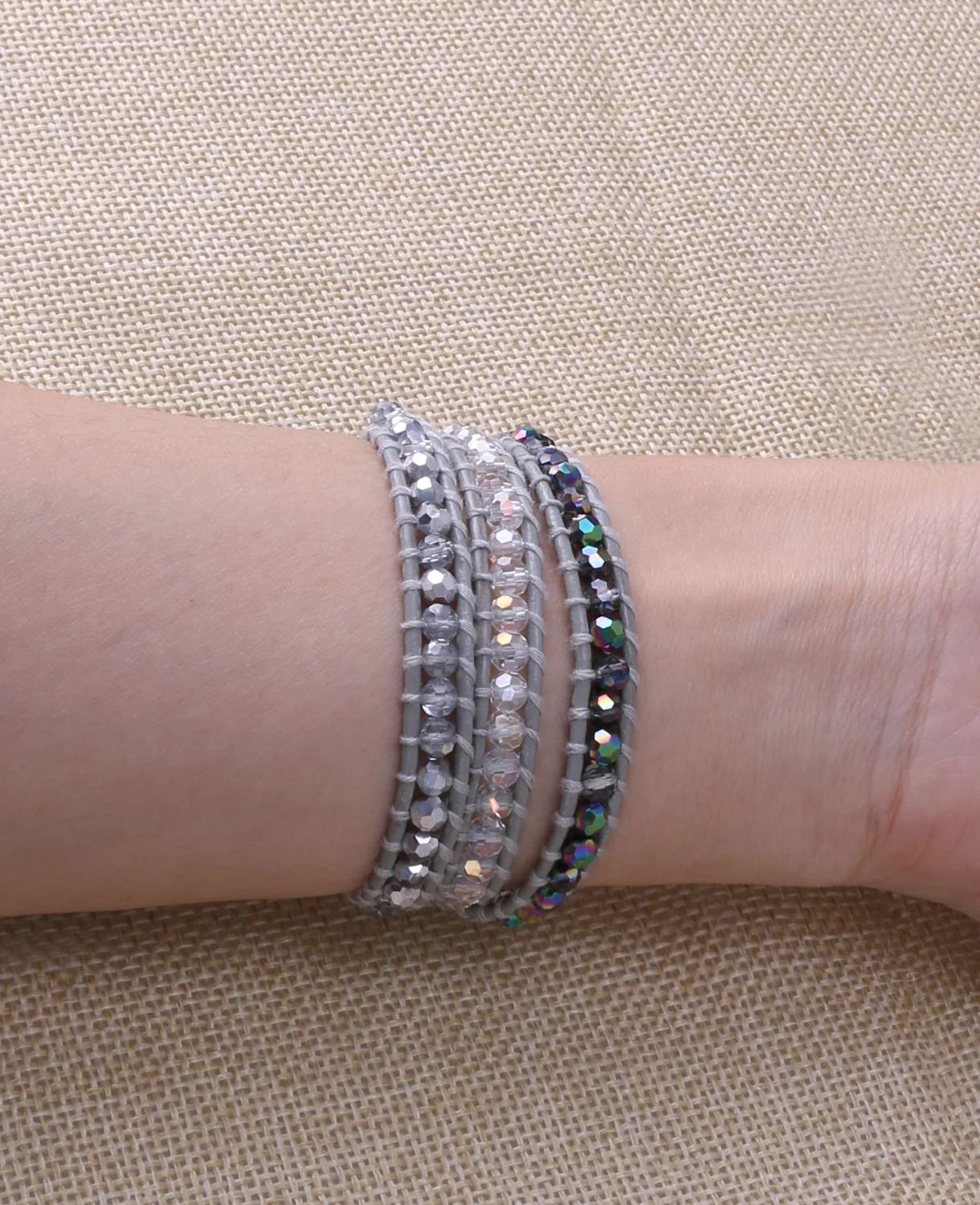 

KELITCH Leather Handmade Strand Crystal Beads 3 Wrap Bracelets for Jewelry Women Elegant Cuff Bracelet Trendy Gift