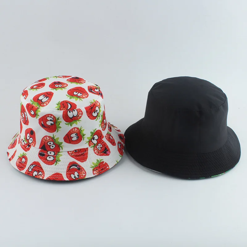 

Bucket Hat Women Panama Strawberry Summer Sun Beach Reversible Wide Brim Breathable UV Protection Outdoor Fishing Accessory Cap