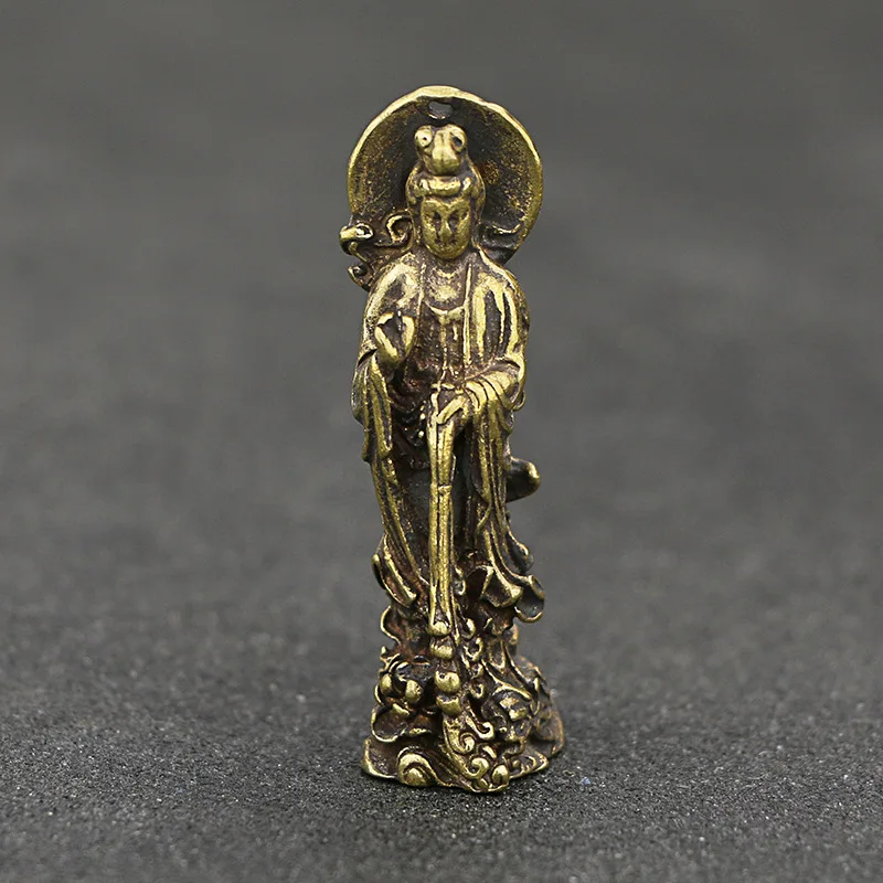 

Brass Guanyin Buddha Figurines Home Decor Copper Bodhisattva Sculpture Statue Bronze Office Ornaments Crafts Keychain Pendant
