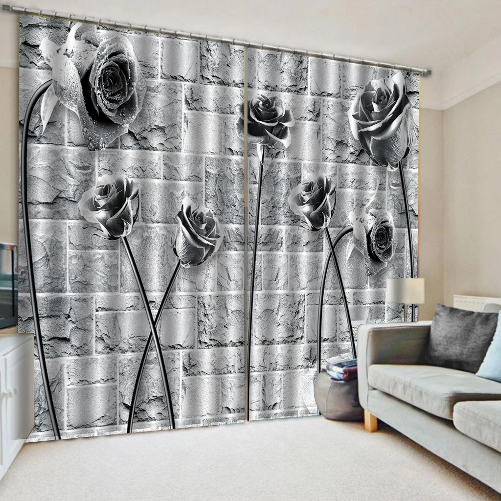 

3D занавески для окон, шторы с рисунком роз для гостиной, спальни, европейские оконные занавески, кирпичные настенные драпировки