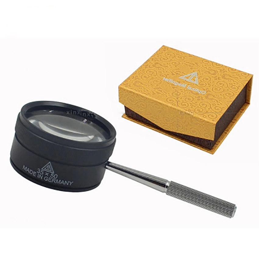 

35x50mm Handheld Metal Magnifier Seniors Jewelry Appraisal Round Magnifying Tools Reading 35X Lens Magnifiers Grandpa Gifts